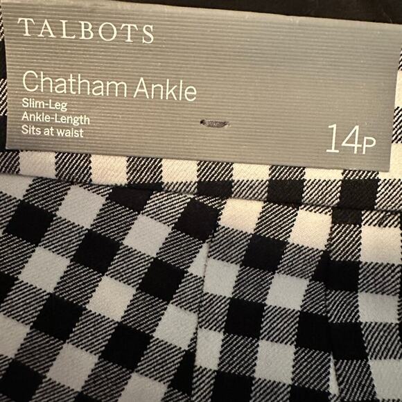 Talbots Black & White Checkered Chatham Ankle Pants Stretch Size 14P NWT - Picture 2 of 8